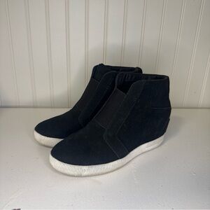 SOREL Women's Out N About Wedge II Black/Sea Salt Sneaker Waterproof Boots Sz 7